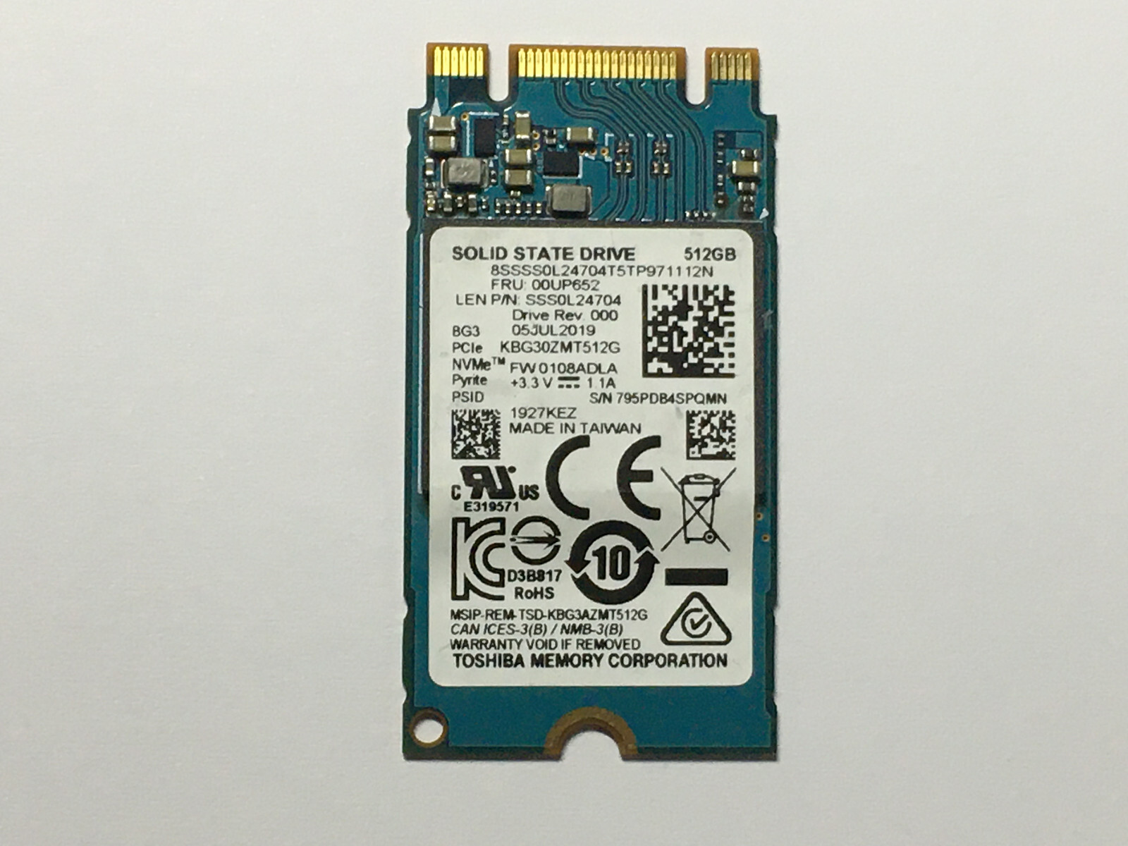 TOSHIBA KBG30ZMT512G 512GB NVMe PCIe3x2 M.2 2242 SSD For