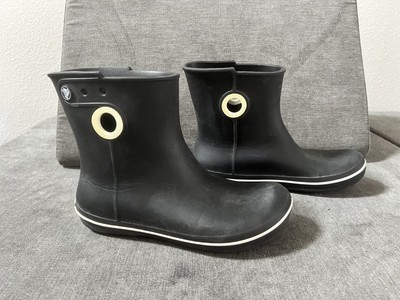 Crocs Jaunt Shorty Black White Pull-On Rain Boots Shoes Women's Size 8