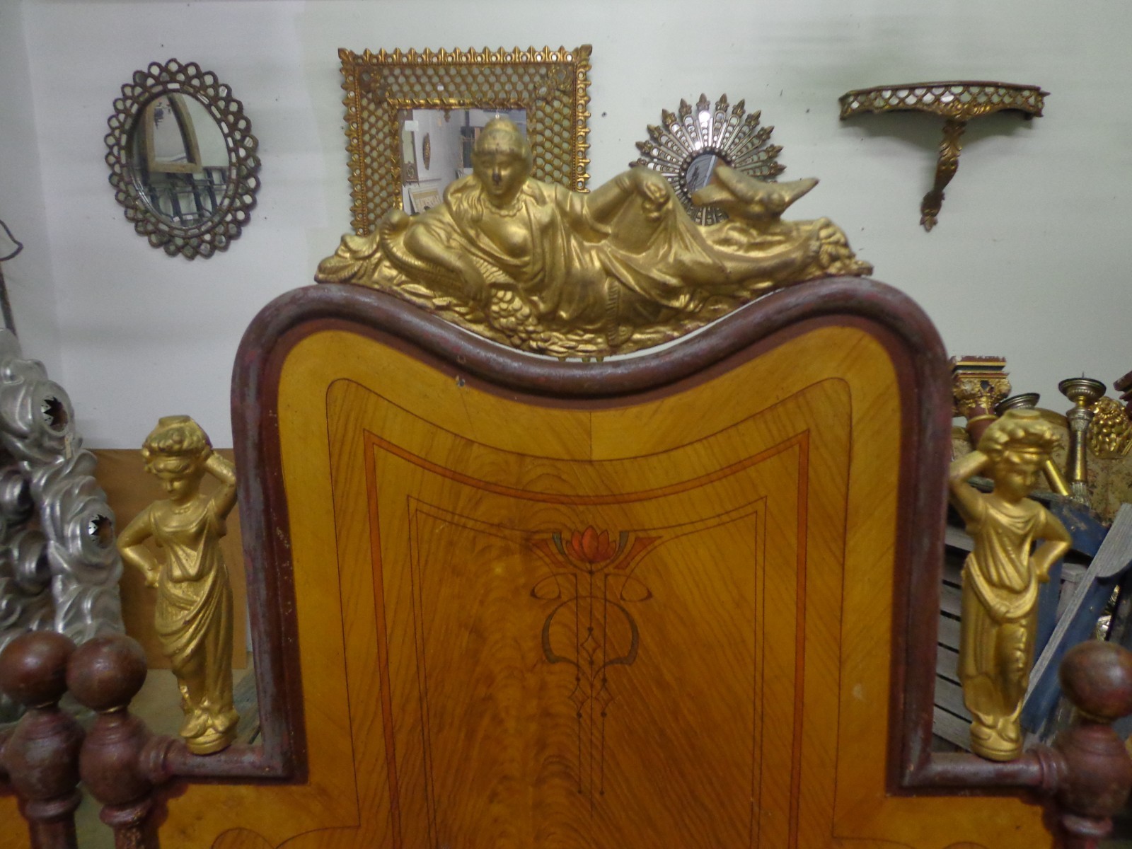 RARE PAIR OF ITALIAN ART NOUVEAU PAINT DECORATED TWIN MATRIMONIAL BEDS CA 1885