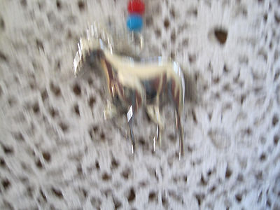Key Chain Silver Tone Horse Red and Blue Bead Vintage