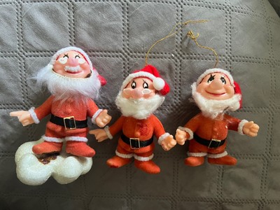 Disney Snow White Dwarf Christmas Ornament Vintage Flocked Felt Pixie Elf Lot