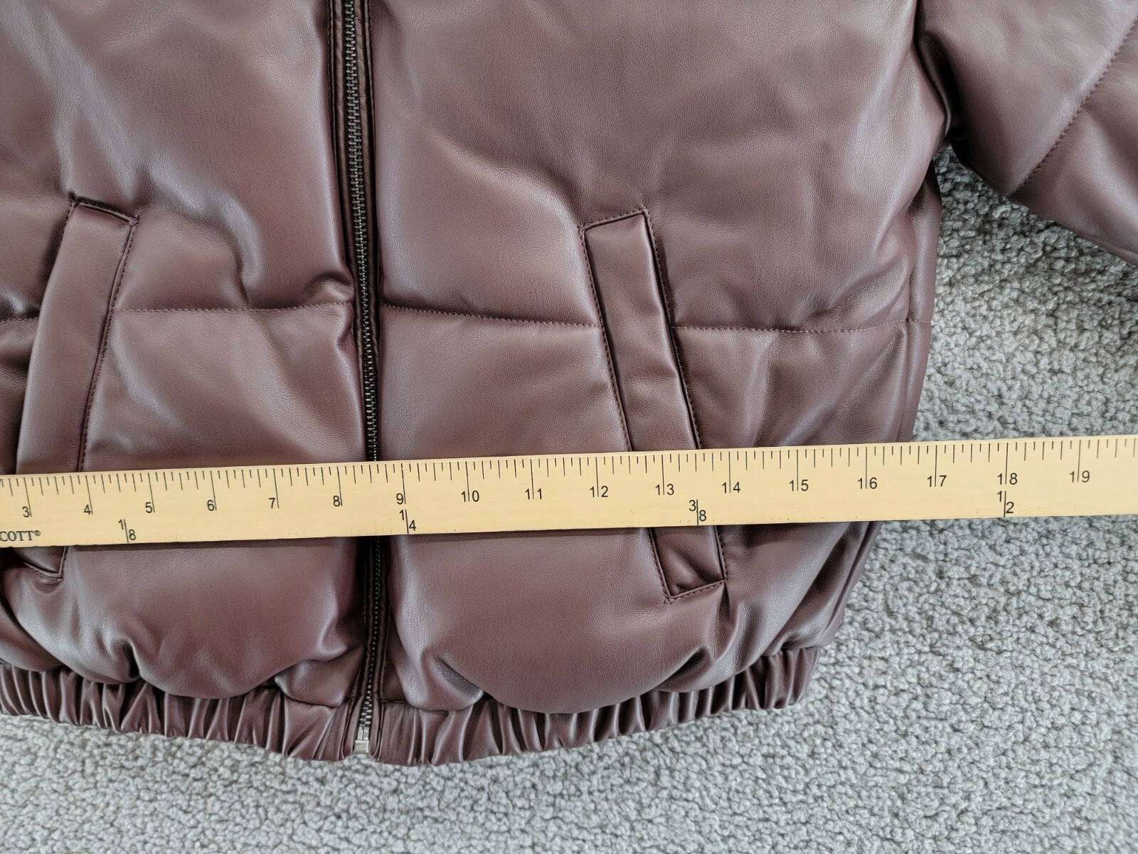 AQUA Faux Leather Puffer Jacket Women's XS Maroon Side Pockets Zip Closure L/S - Picture 7 of 16