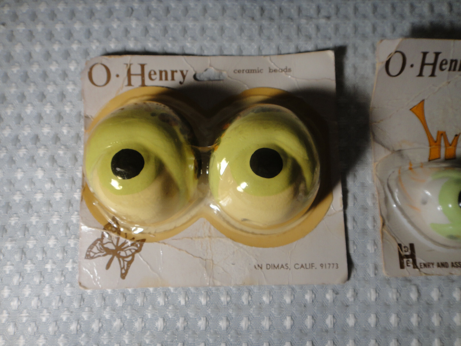 Vintage O-Henry Ceramic Wild Eyes Macrame Beads Lot of 2 Art Craft