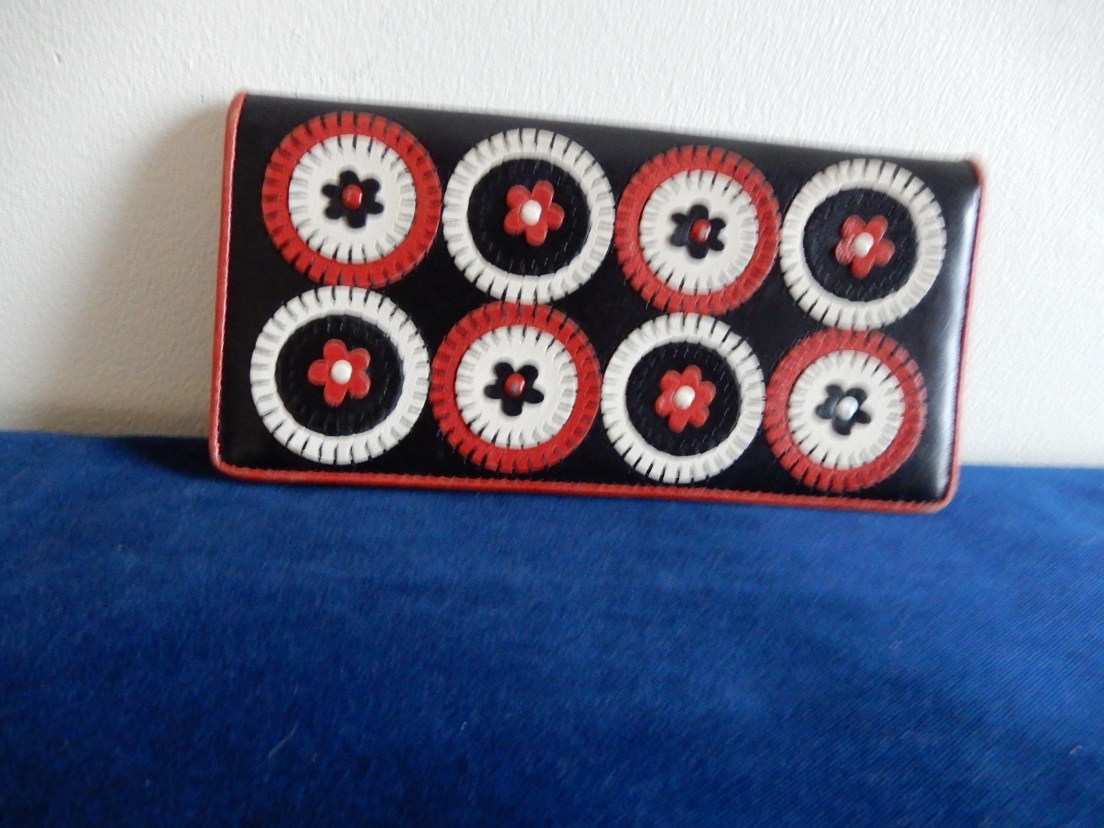 Isabella Fiore Black, White, Red Leather Wallet with Floral Decorations