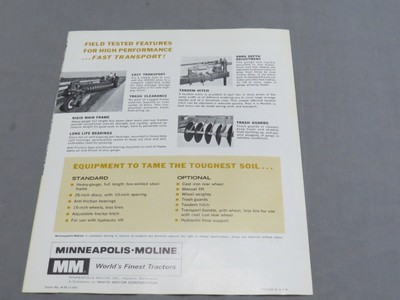 vintage Minneapolis Moline W3000 Disc Plow Tractor Sales Brochure 1966 wheatland