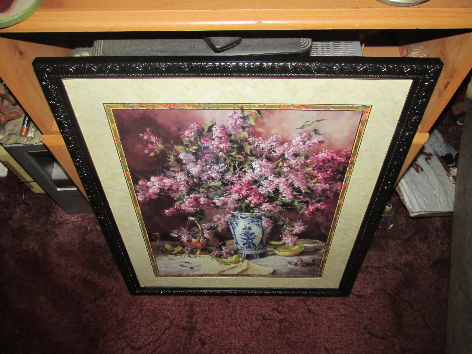 Vintage HOME INTERIORS Black Framed Floral Picture  25'  x  24''