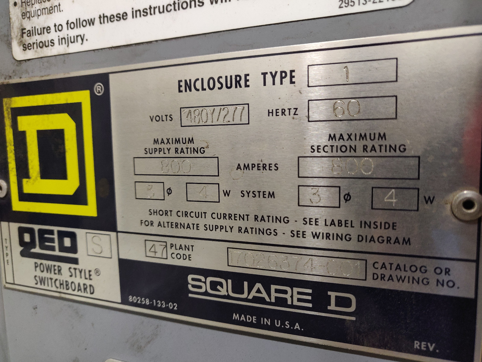 Square D QED Power Style 800 Amp 480Y/277 Switchboard
