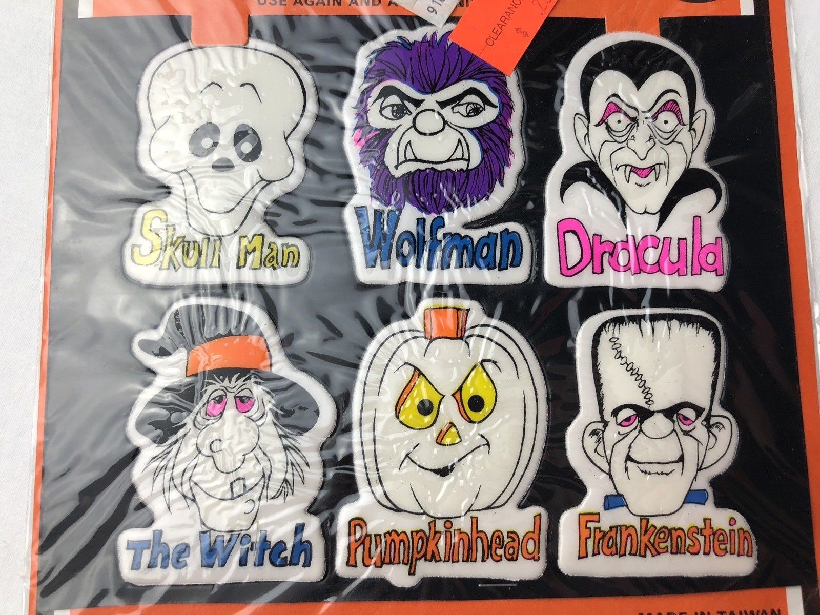 Vintage NOS Halloween Puffy 3D Stickers Wolfman Dracula Frankenstein