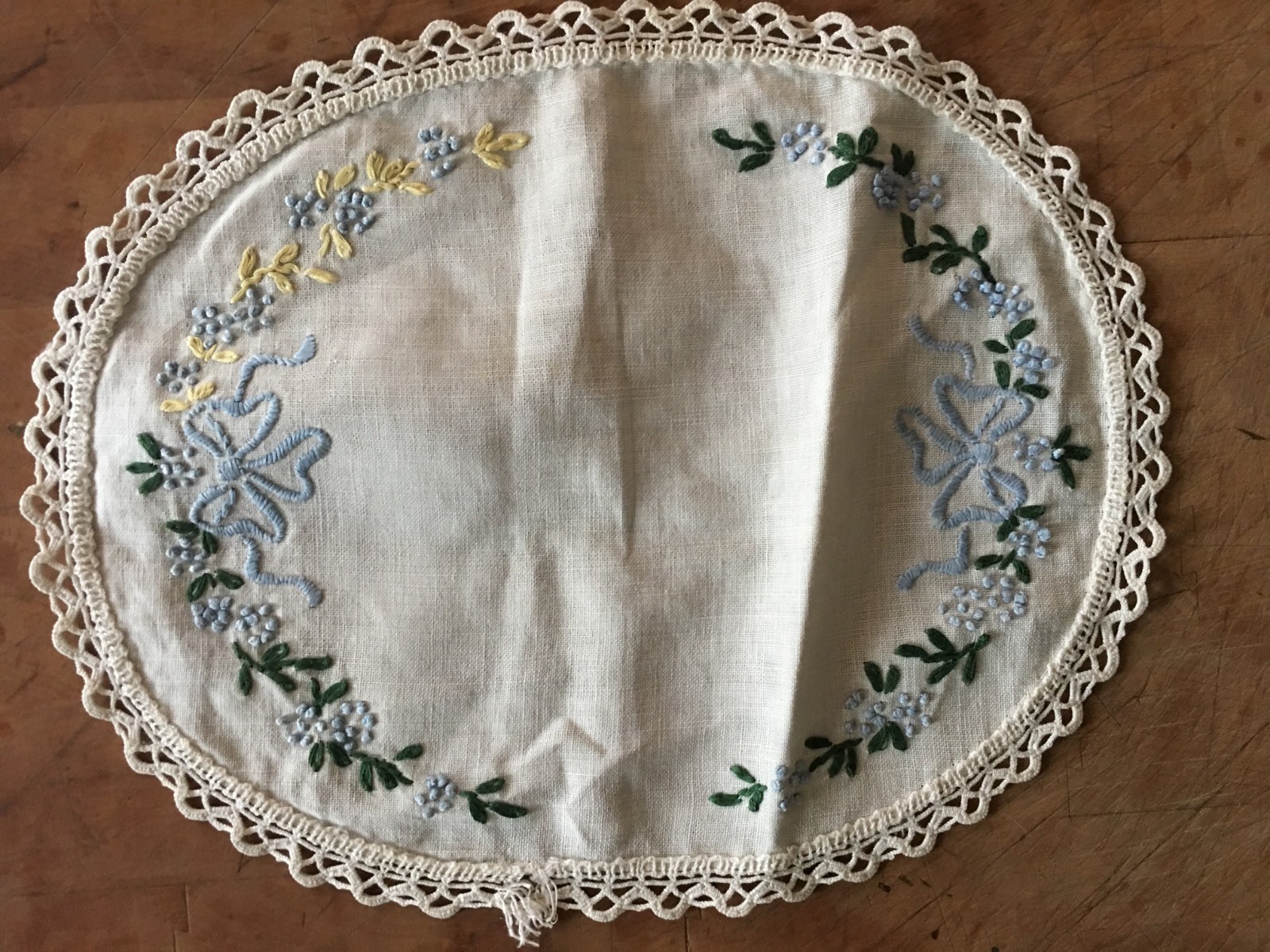 Set Of 3 Vintage Mid Century Dresser Table Scarves Runners Ribbon Flowers #172