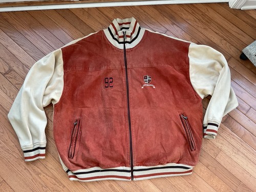 VTG Mens Phat Farm Zip Up Jacket Suede Leather Front Jersey VTG Mens Phat Farm Zip Up Jacket Suede Leather Front Jersey