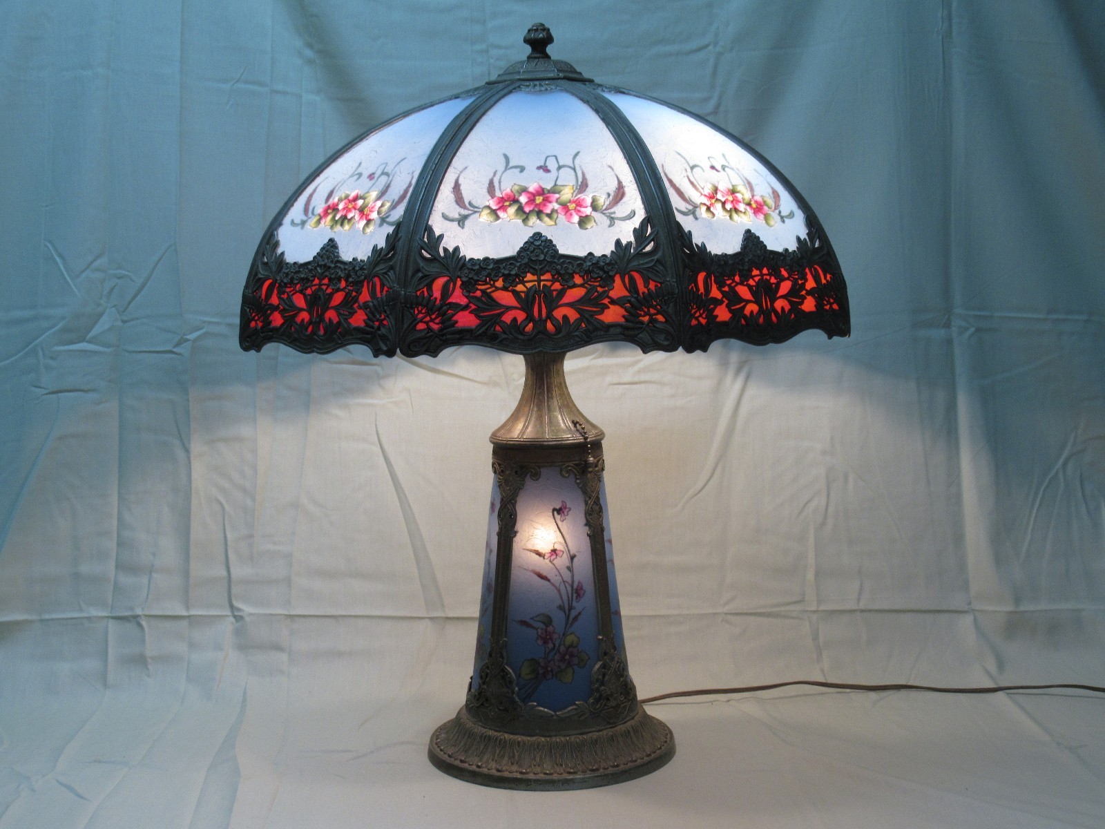 ANTIQUE-ART NOUVEAU- STAINED GLASS REVERSE PAINTED  