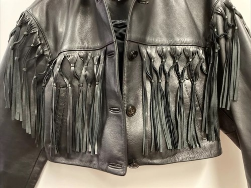 Pre-owned Re/done Re Done, Leather Fringe Jacket Women Size S Black Cropped Clubwear Crop