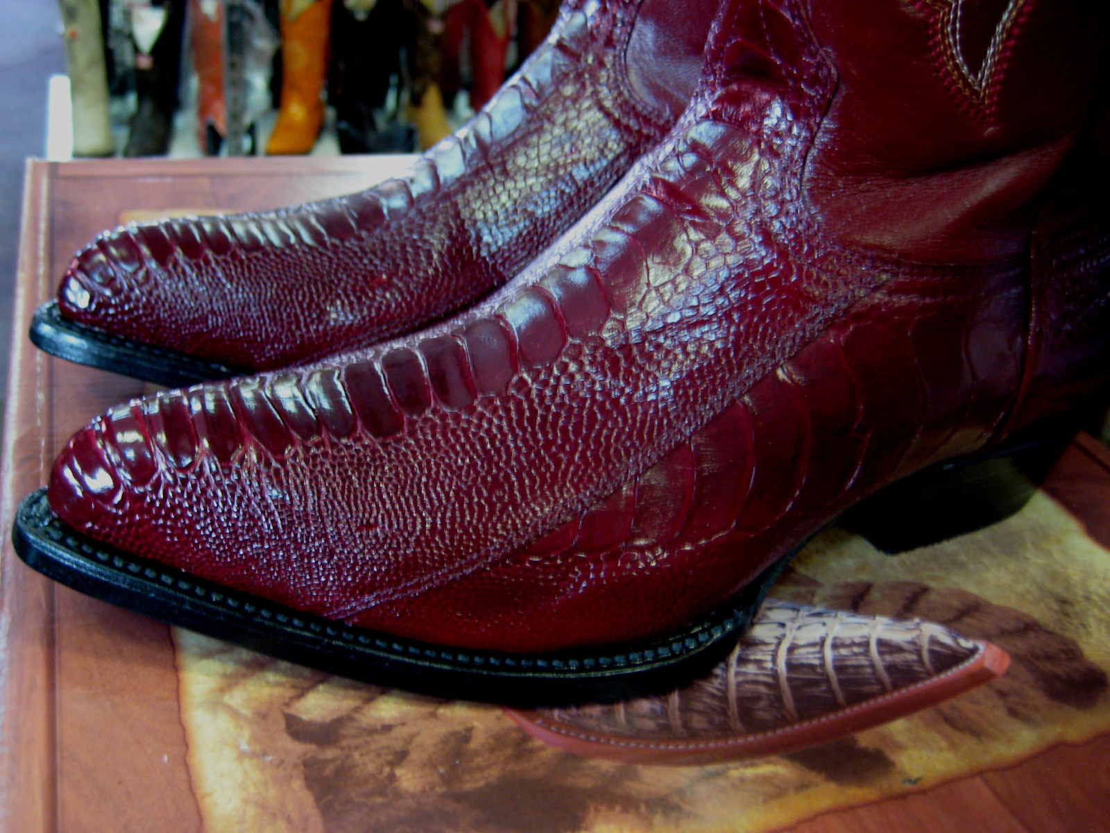 Pre-owned Los Altos Boots Los Altos Men Burgundy Genuine Ostrich Leg Western Cowboy Boot J-toe 09d0506 D In Red