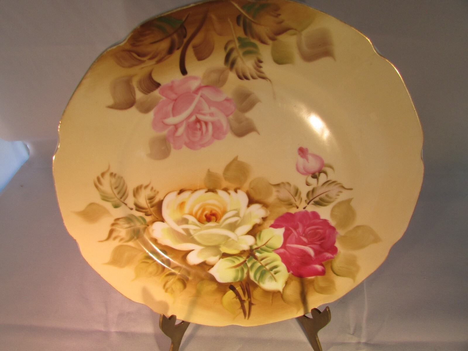 Beautiful Vtg Hand Painted Lefton Heritage Serving Plate with Tea Roses