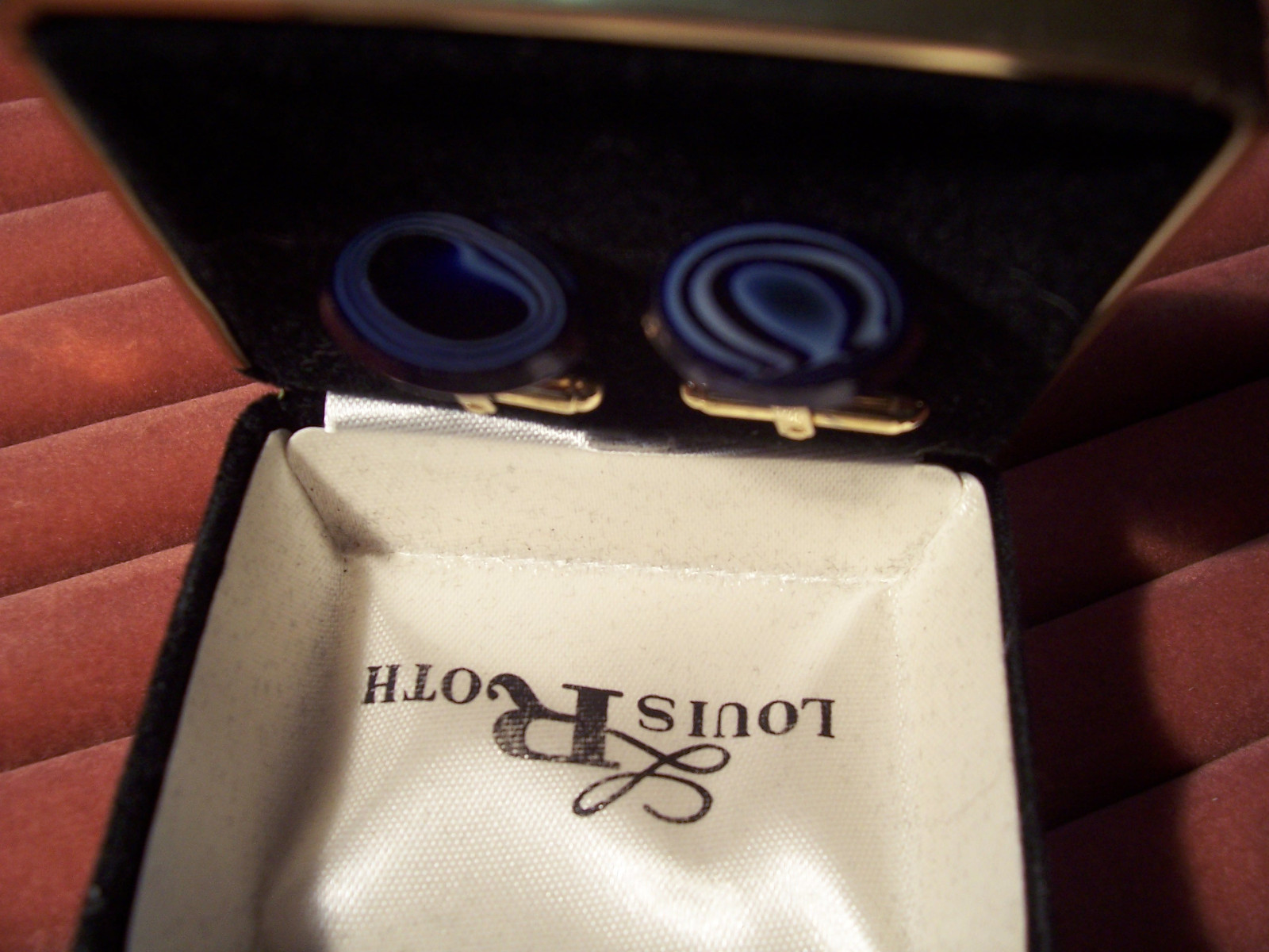 MENS VINTAGE LOUIS ROTH BLUE AGATE FASHION GOLDTONE CUFFLINKS, MEMS WEARHOUSE