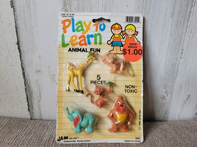 Vintage Plastic Toys Play To Learn Animal Fun Kids 1985 Ja Ru Set New NOS
