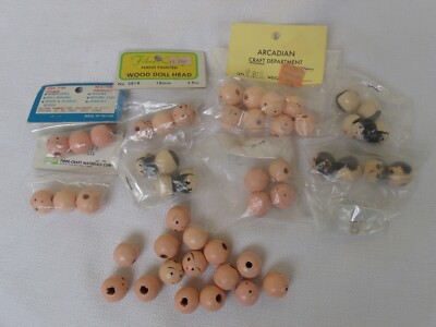 Vintage Wood Bead Doll Head Painted Face Wooden Bead 18 mm Lot of 48