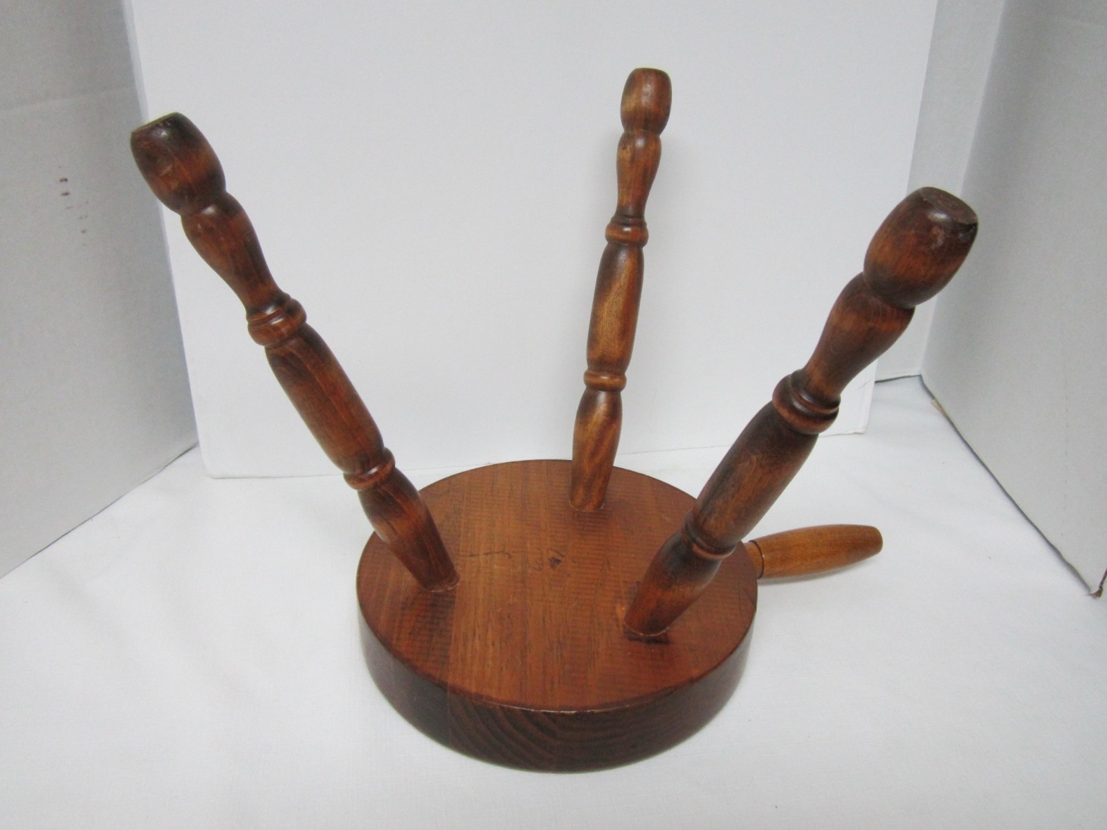 Vintage Primitive Farmhouse Solid Wood 3 Legged Milking Stool with Handle