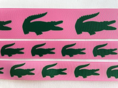 Alligator grosgrain ribbon 7/8'' 1.5'' Pink with Green Crocodile