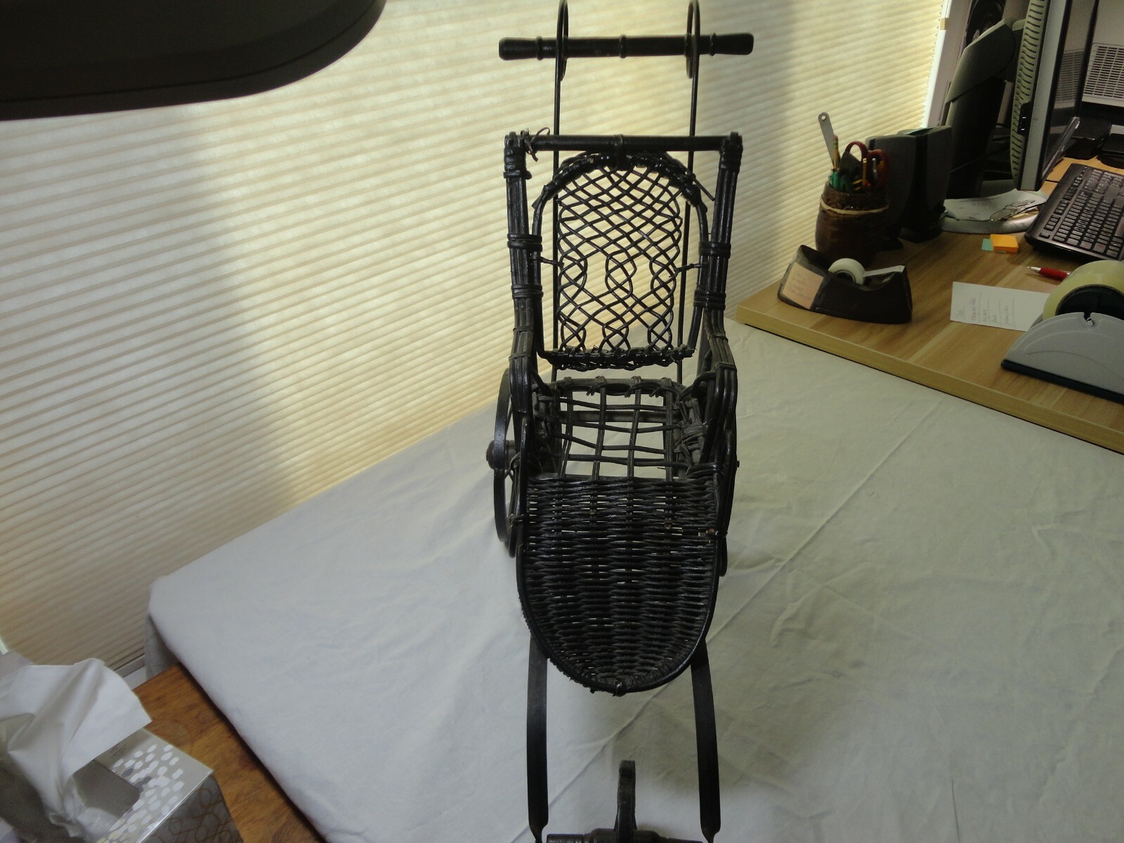 Baby Doll Pram Buggy Wood Victorian Style 1900s Wicker Carriage ornate Stroller