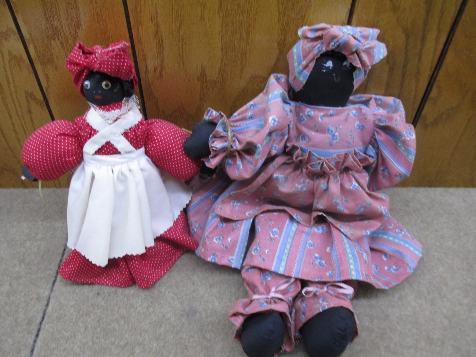 Lot of 2 Vintage MAMIE RAG DOLLS Black Americana Folk Art Handmade 15
