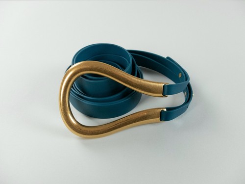 BOTTEGA VENETA petrol blue horseshoe buckle leather belt