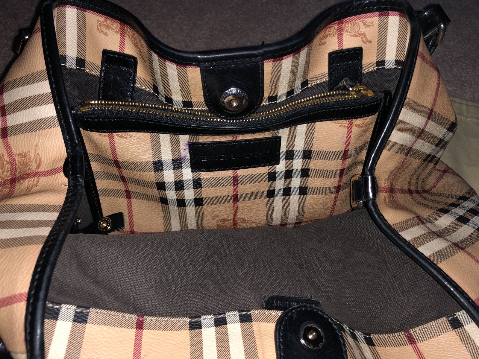 Authentic Burberry Monogram Check Shoulder Tote Handbag Purse