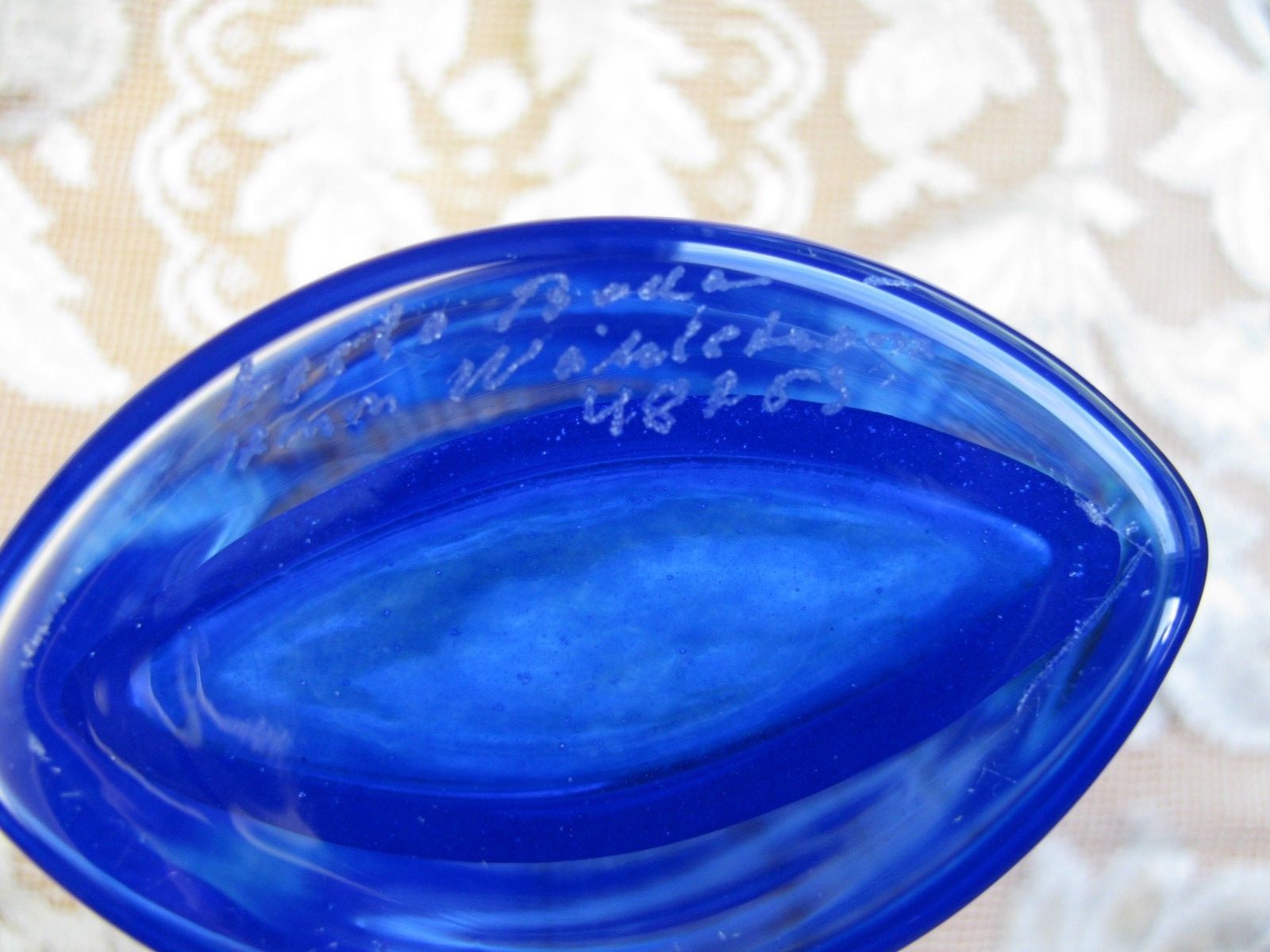 Kosta Boda Ann Wahlstrom Signed Mezzo Cased Blue Tiered Art Glass Vase 5 5/8