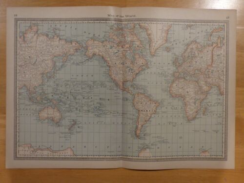 1883 two-page atlas map of the World, with list of Travels of St. Paul