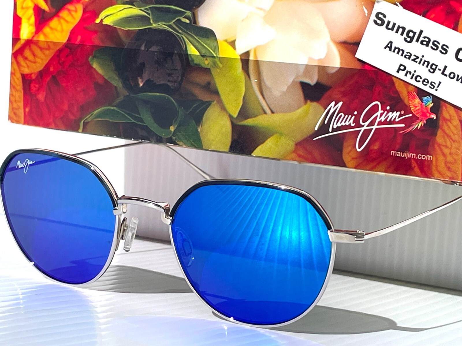 Pre-owned Maui Jim Island Eyes Matte Silver Polarized Blue Lens Sunglass B859-17