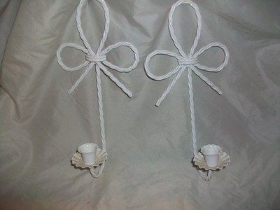 Homco Home Interior White Twisted Rope Metal Wall Sconces Candle Holders