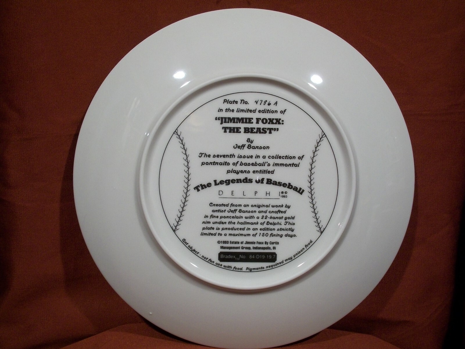 Bradford Exchange Baseball Plate  Jimmie Foxx   The Beast