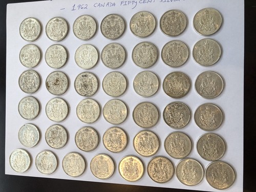 1962 Canada - Fifty Cent (Half Dollar) Elizabeth II Coin Silver -Lot Of 43 Coins