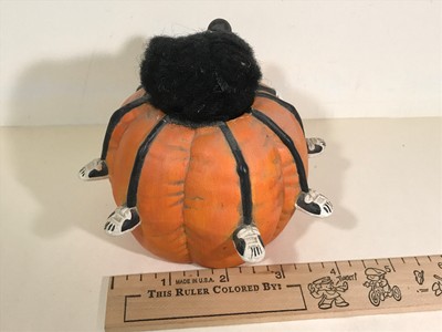 Vintage Ceramic Spider & Pumpkin Halloween Pin Cushion