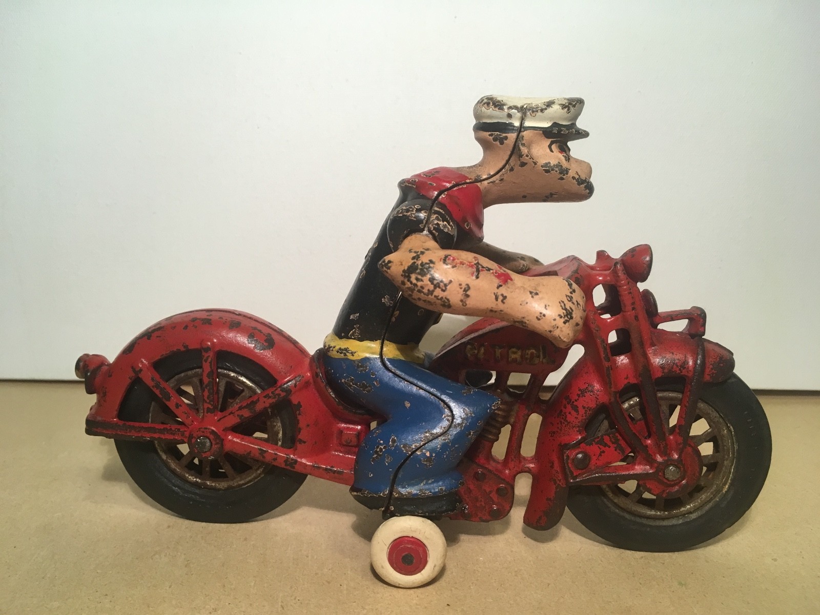 Cast iron Hubley POPEYE Patrol Cycle Motorcycle vintage 1930s toy figure rare