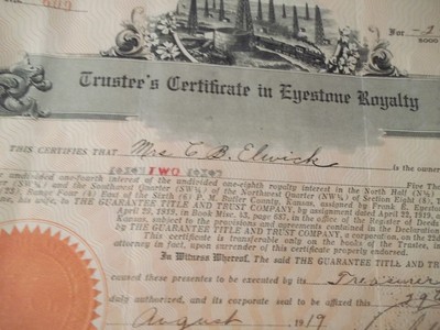 1919 Eyestone Royalty Trustee's Certificates Wichita Kansas Over 36 different