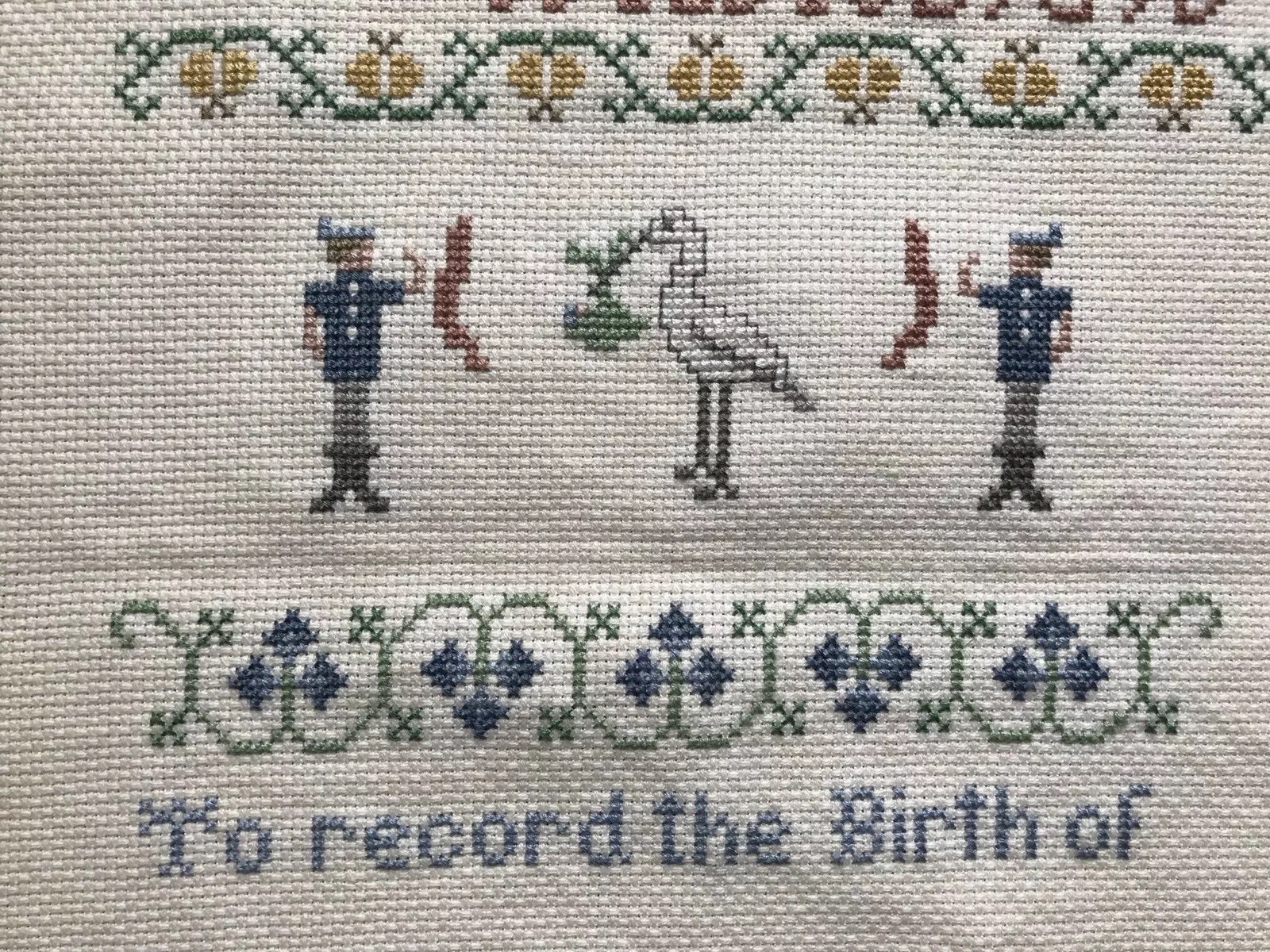 Counted Cross Stitch Baby Birth Record Alphabet Sampler Unfinished Unframed