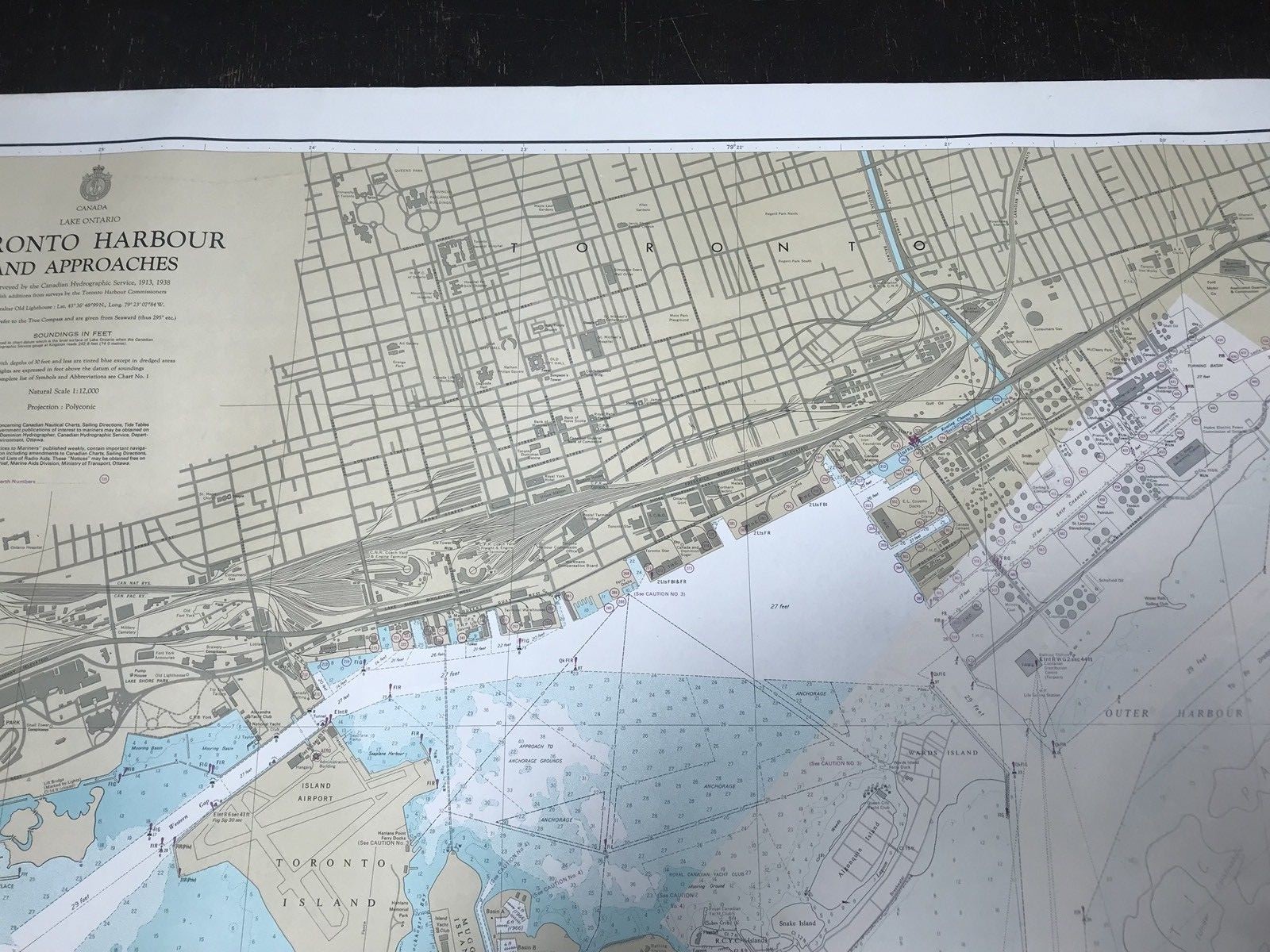 1974 /1976 LAKE ONTARIO - TORONTO HARBOUR & APPROACHES NAUTICAL MAP !!!