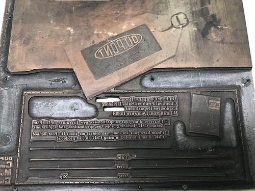 Antique *DuPont Company* Advertising Printers Block Plate Graphic Engraving 1965