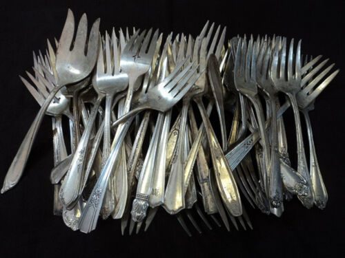 Silverplate Flatware Lot of 50 Vintage Meat Serving Forks Craft Grade