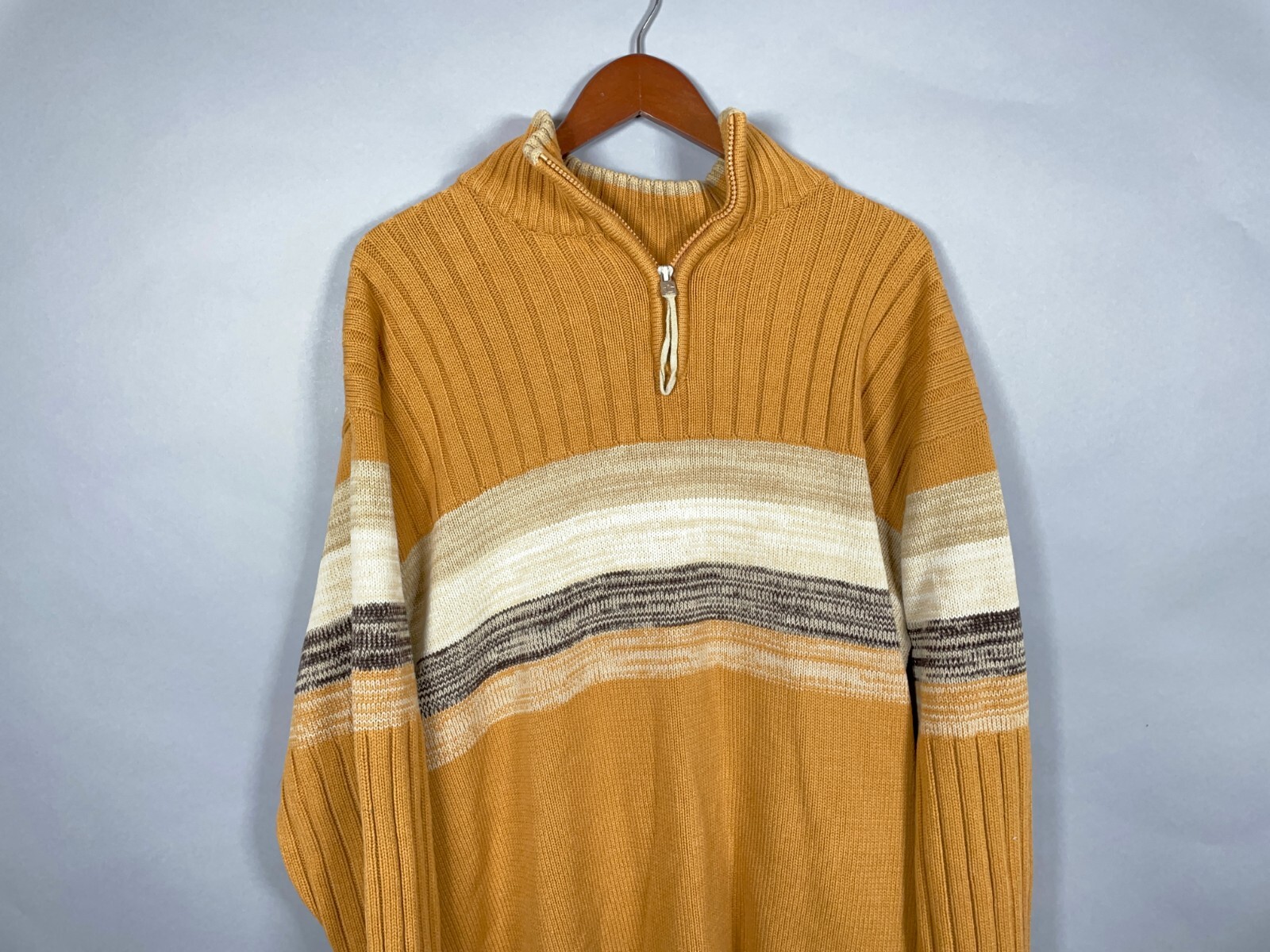 SouthPole ニット VTG Southpole 1/4 Zip Sweater Adult XL Brown Beige Striped
