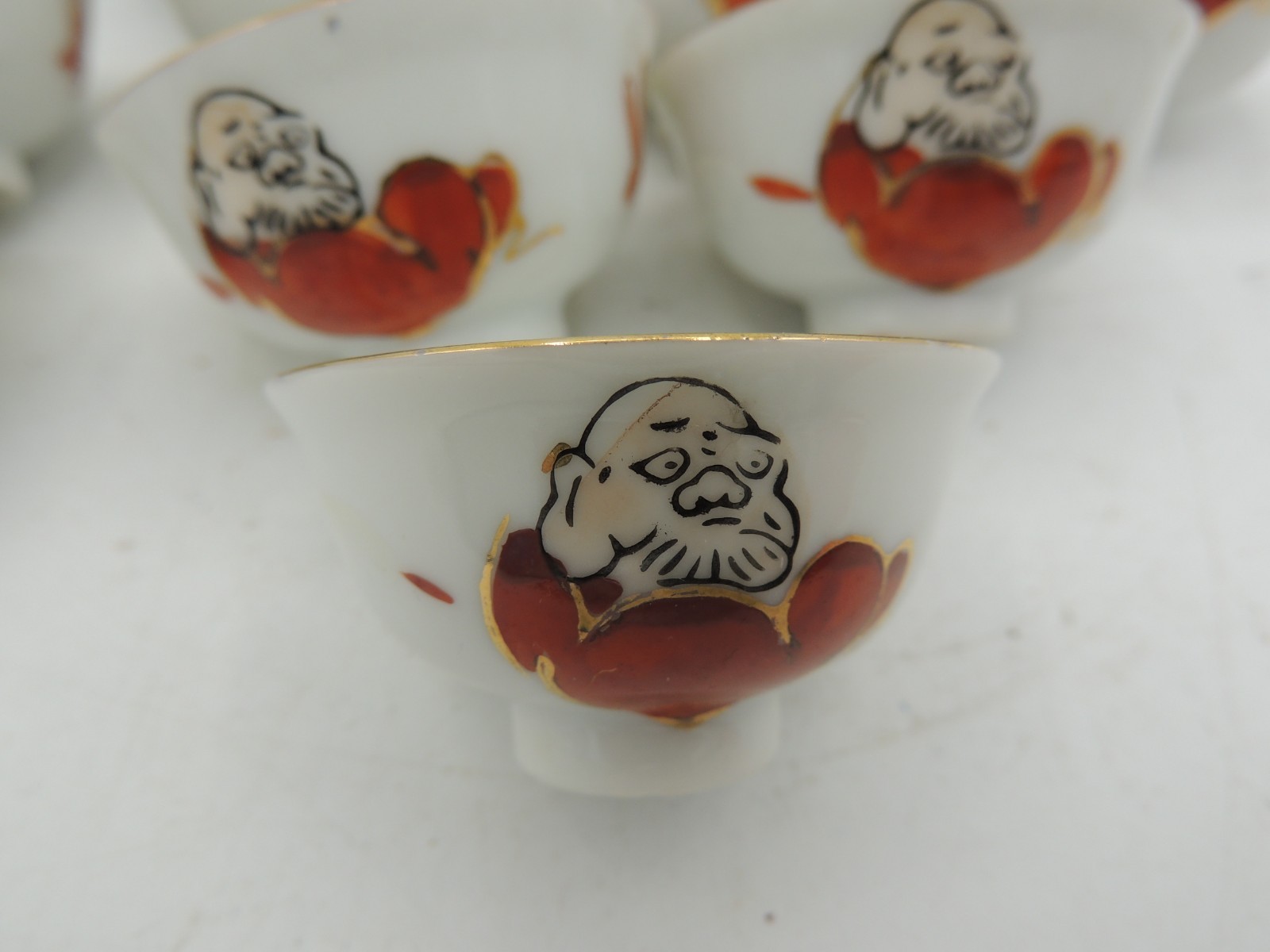 11 Daruma Sake Cups Calligraphy Dragon Flies Signed Japan Vintage