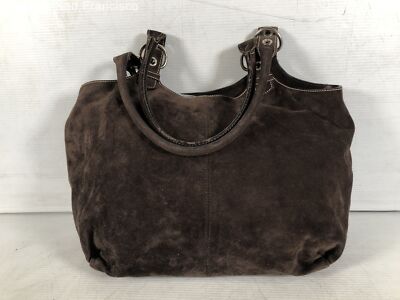 Entrupy Authenticated COA Prada Italy Brown Suede Inner Pocket Shoulder Bag