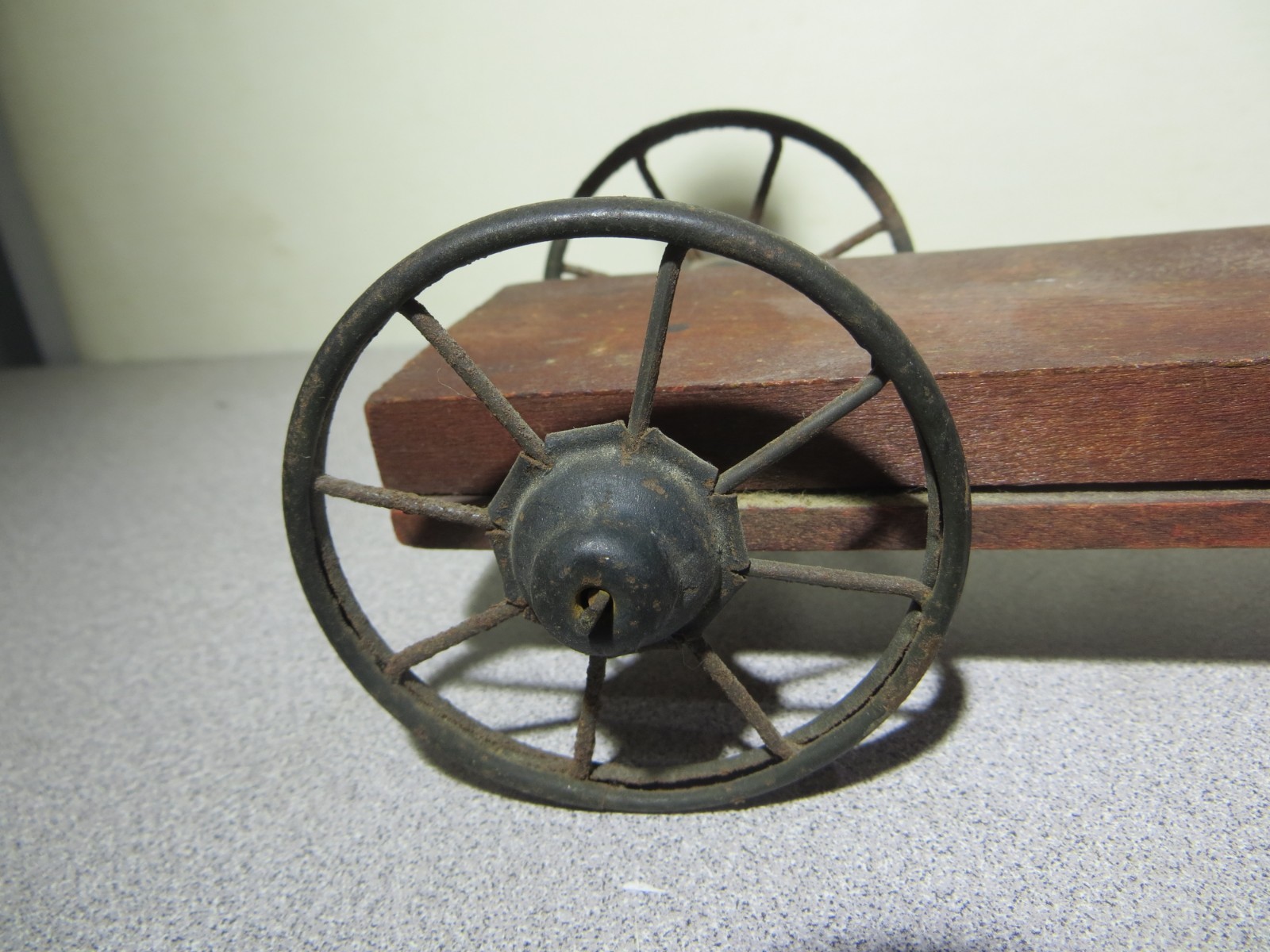 Antique Wooden PULL TOY with Metal Wheels - Seesaw