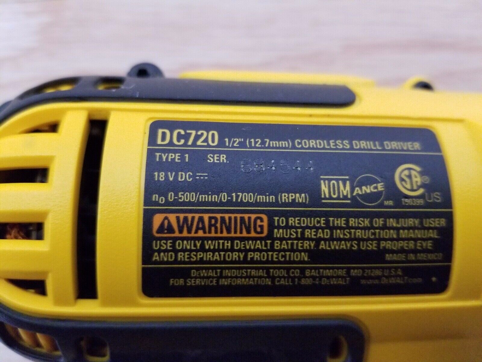 Dewalt DC720 cordless drill driver with charger and battery