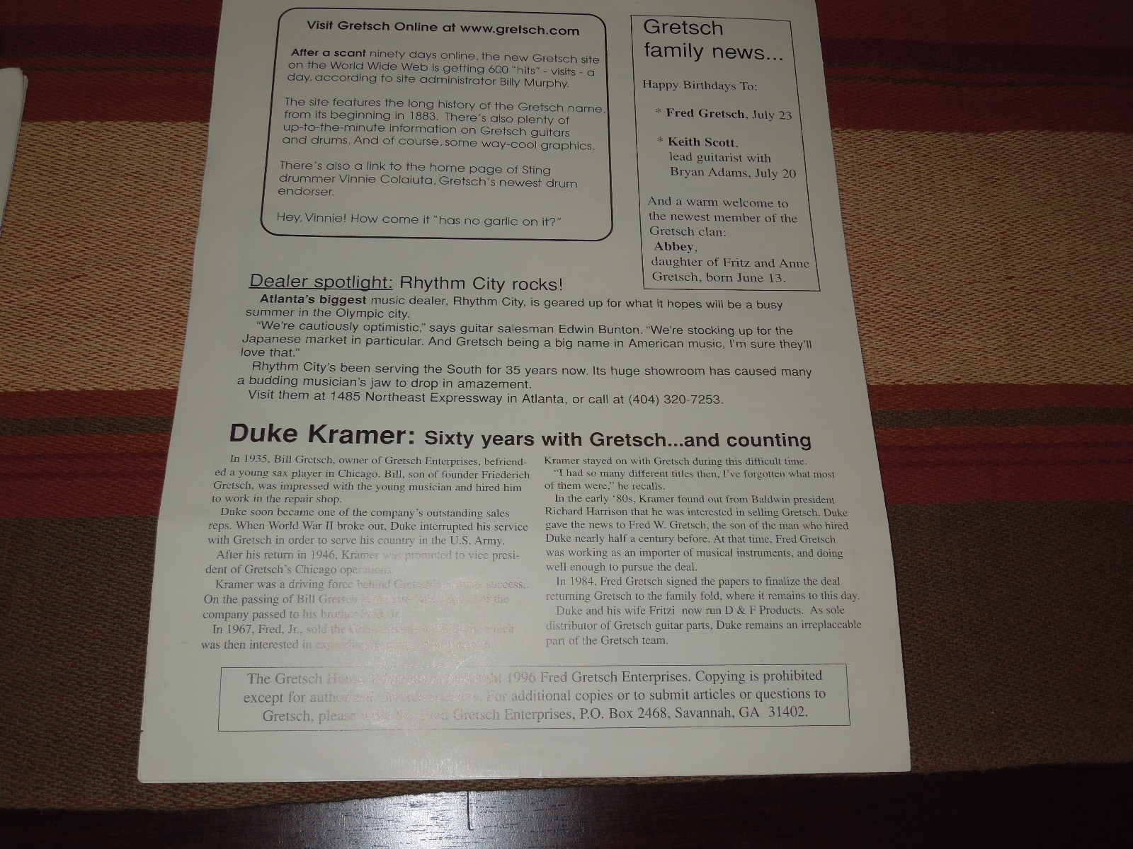 The Gretsch House Telegram Summer 1996 Marty Stuart Brian Setzer 4-Sided