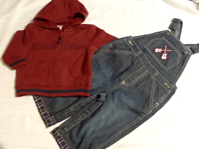 GYMBOREE 12 18 Month Jr Rock Star Overalls Hoodie Outfit NWT