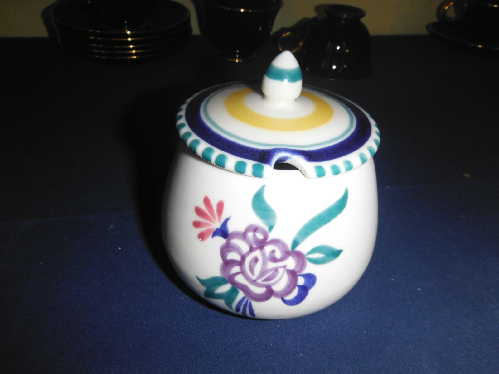 Poole Potteries England Covered Sugar or Mayo Dish Artist Signed Excellent