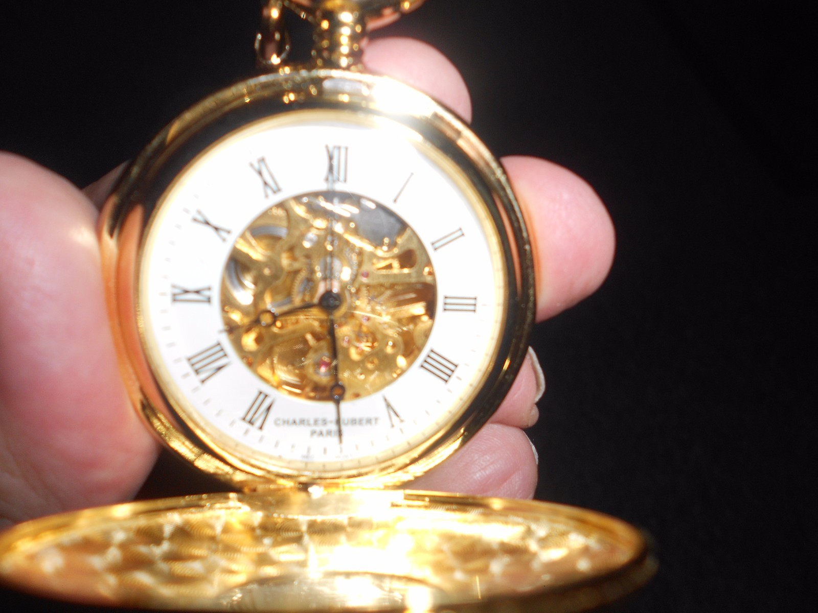 Charles-Hubert Paris Gold-Plated Pocket Watch 17 jewels READ ENTIRE LISTING