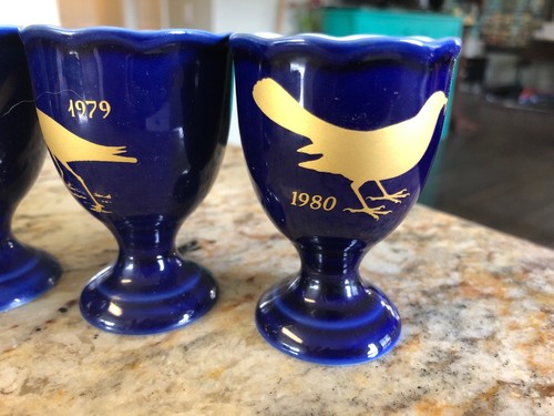 Hackefors Sweden Blue Bird Ceramic Egg Cups Set of 6 Tonkina 1975-80